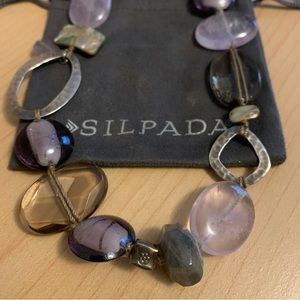 Silpada Necklace - Sterling Silver, Amethyst, Feldspar, Quartz, with Silk Cord